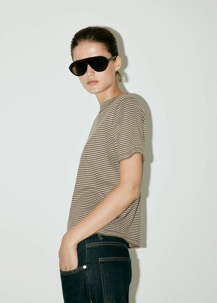 Striped fine knit sweater — Khaki