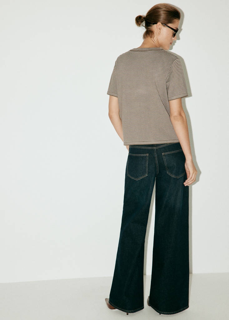 Striped fine knit sweater — Khaki