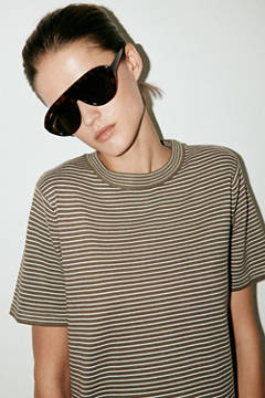 Striped fine knit sweater — Khaki 4