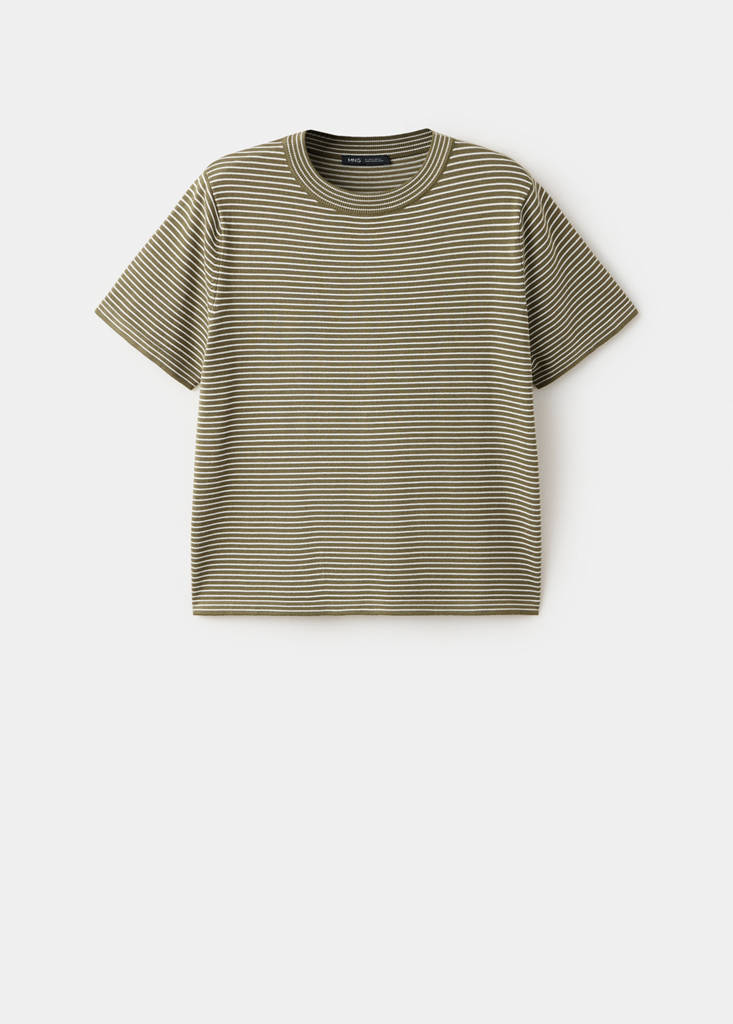 Striped fine knit sweater — Khaki