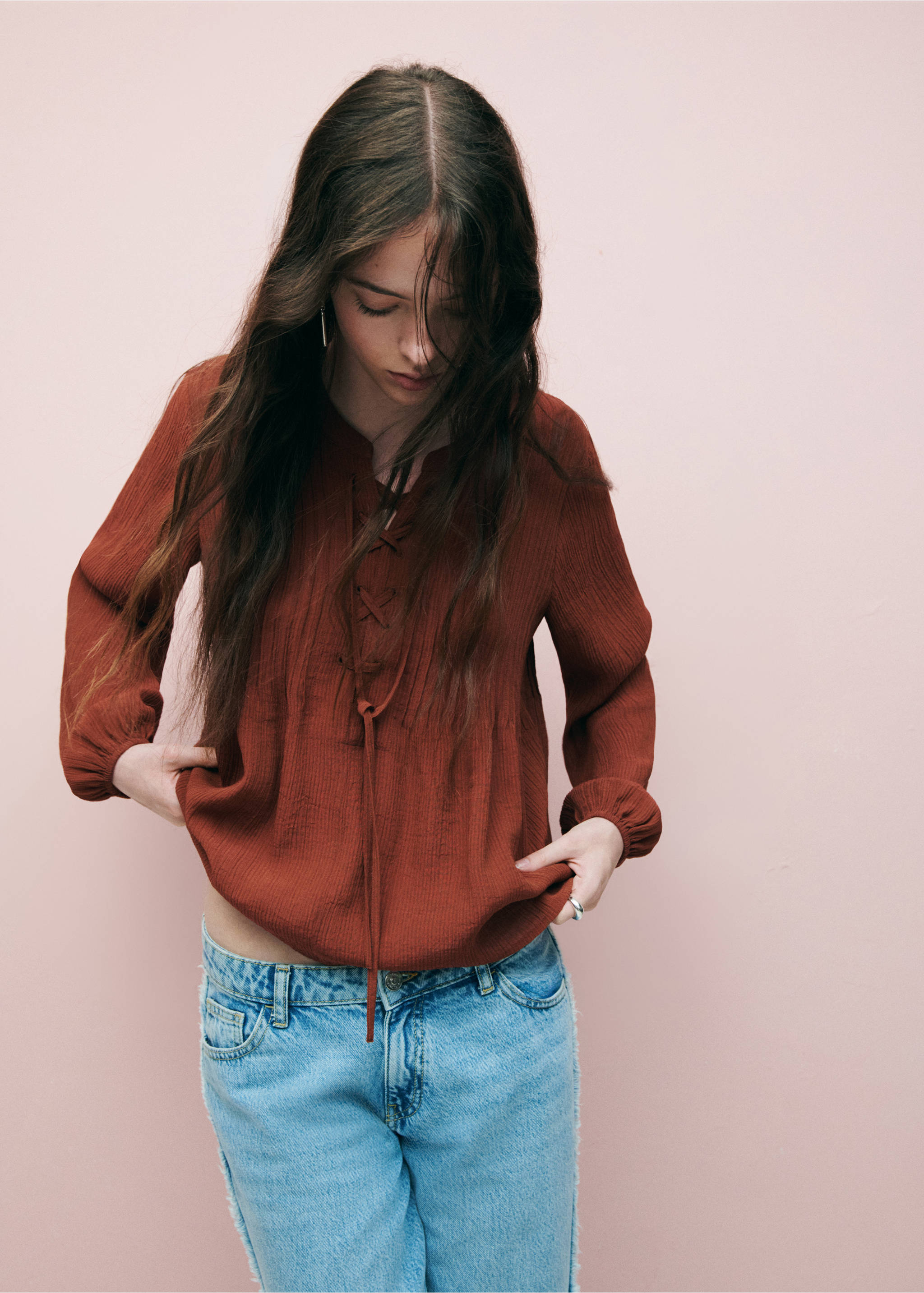 Pleated chiffon blouse - General plane, Burnt Orange. Ref: 37044093-00.