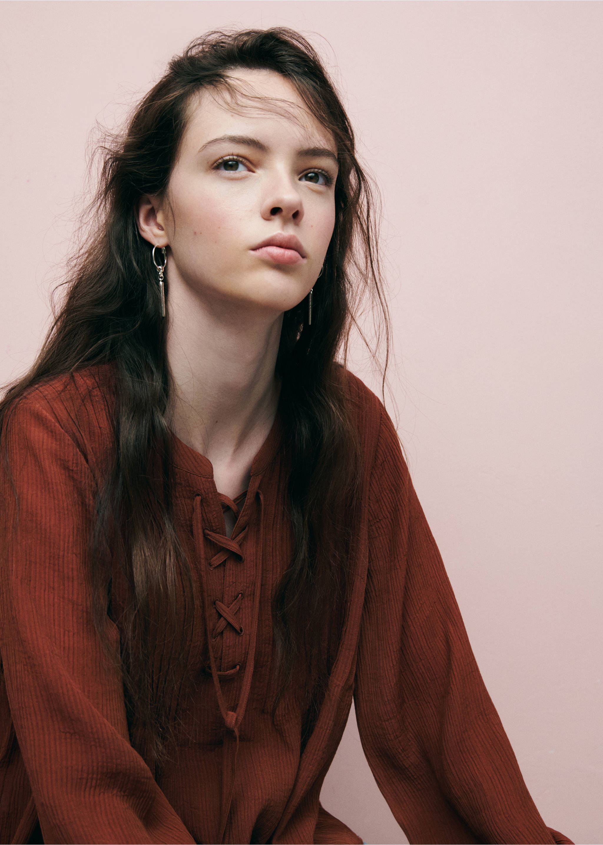 Pleated chiffon blouse - Details of the article 1, Burnt Orange. Ref: 37044093-00.