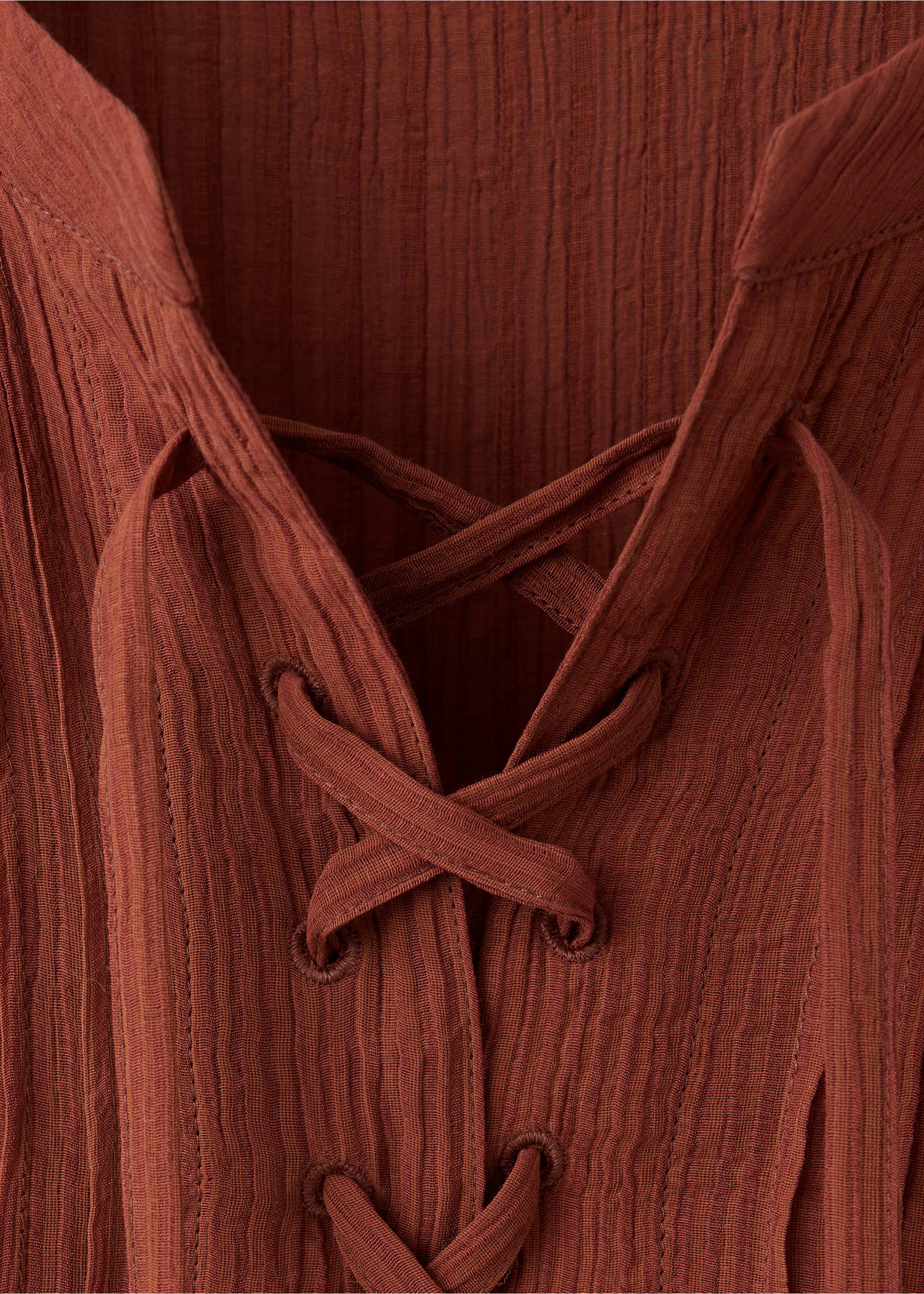 Pleated chiffon blouse - Details of the article 8, Burnt Orange. Ref: 37044093-00.