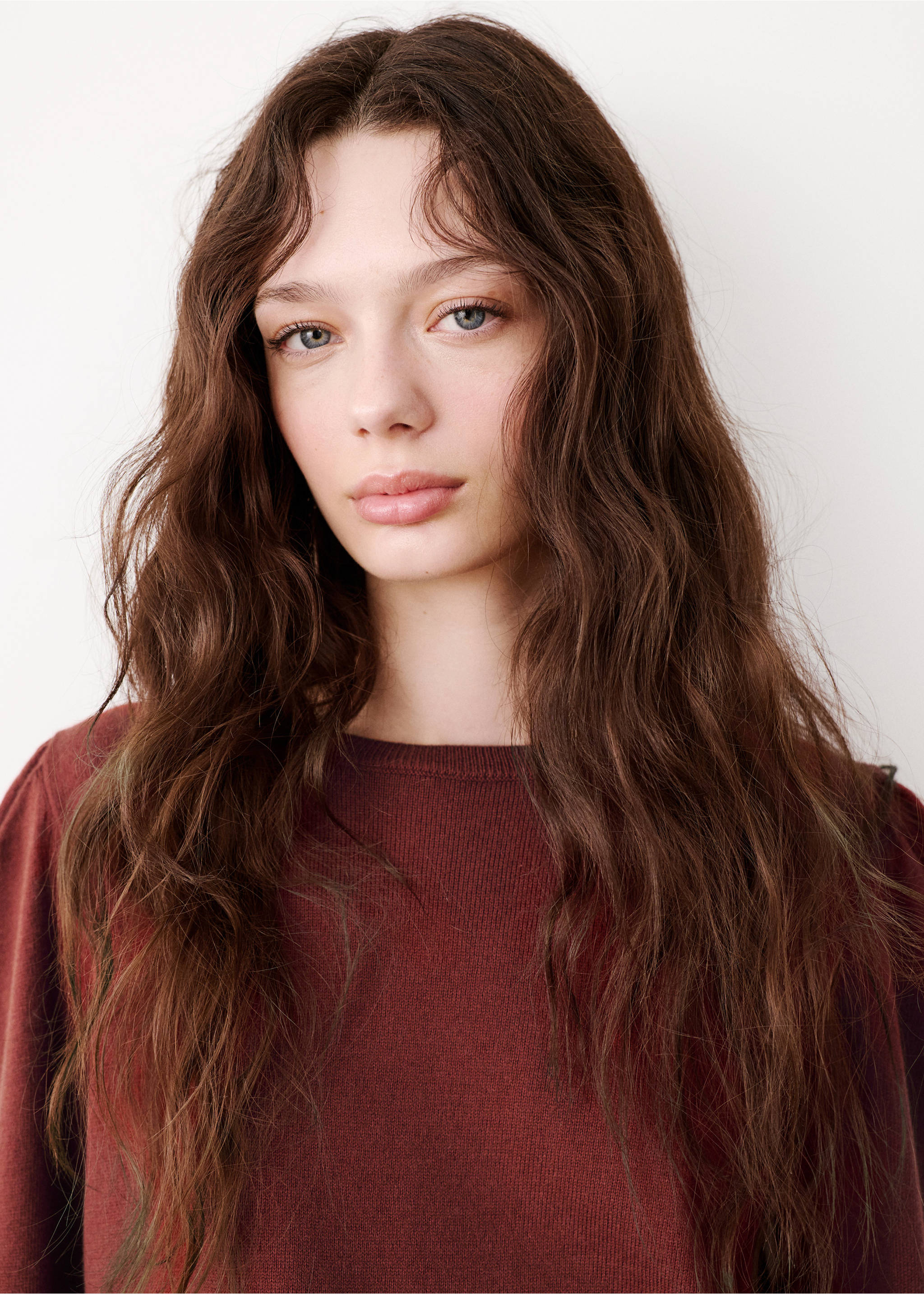 Fine-knit puff sleeve sweater - Details of the article 1, Burnt Orange. Ref: 37044096-00.