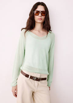 Fine-knit V-neck sweater — Mint Green 1