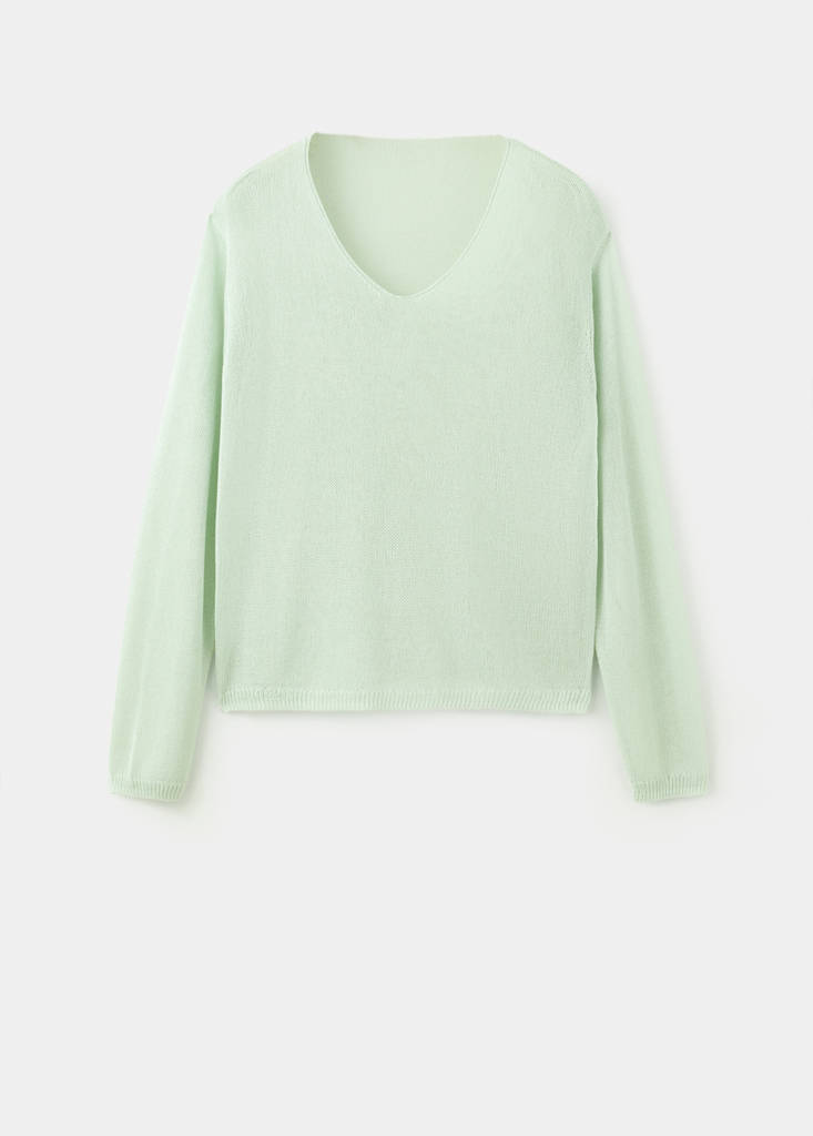 Fine-knit V-neck sweater — Mint Green