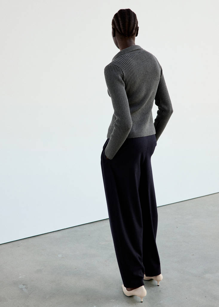 Ribbed duffle cardigan — Grey