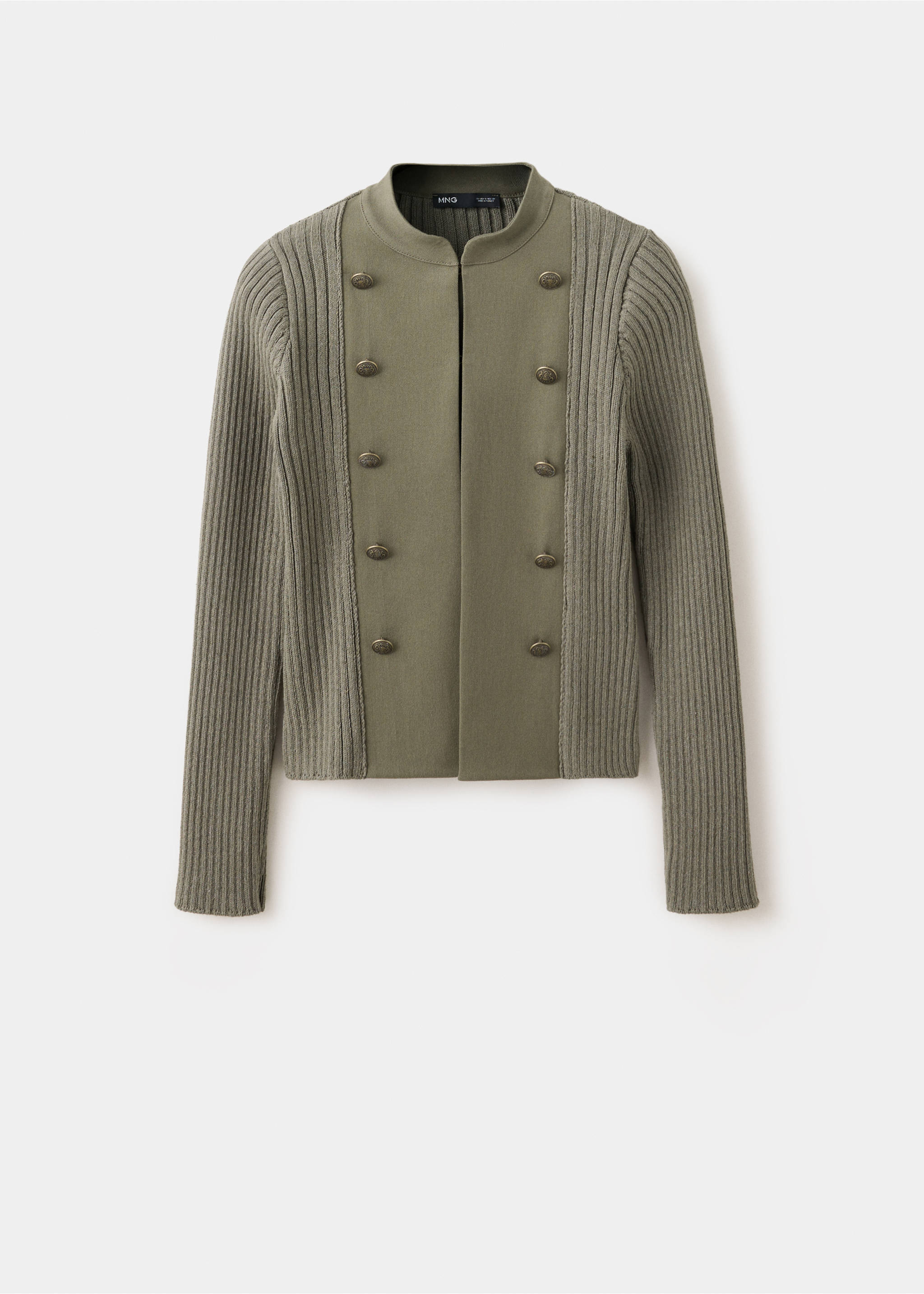 Veste en maille combinée détail boutons - Article sans modèle, Kaki. Ref: 37044107-00.