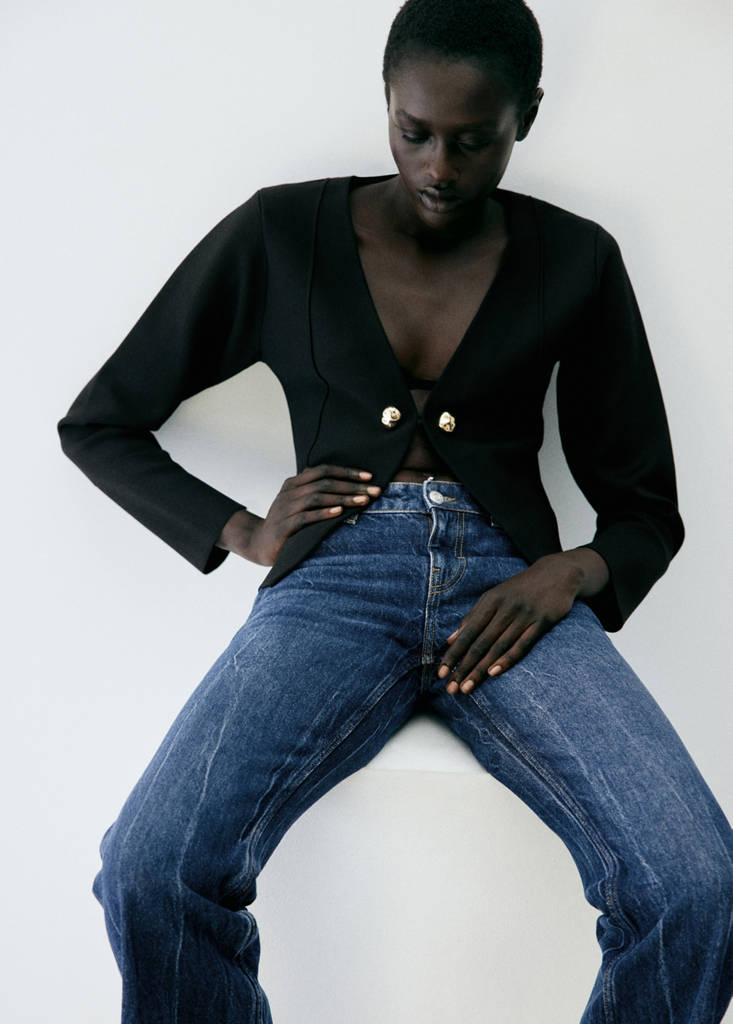 Knitted jacket with jewel buttons — Black