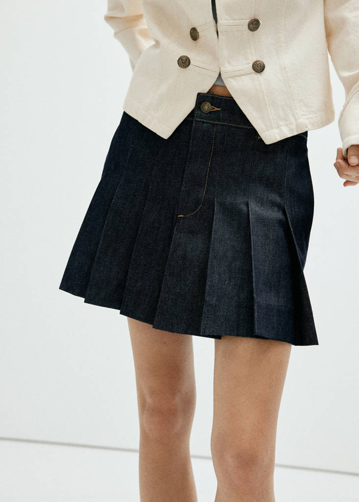 Pleated denim skirt — Open Blue