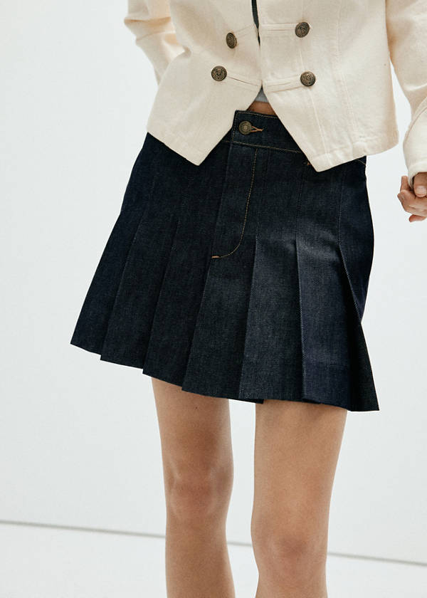 Pleated denim skirt — Open Blue