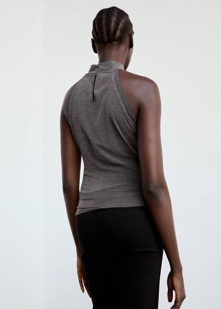 High neck top with lace details — Grey