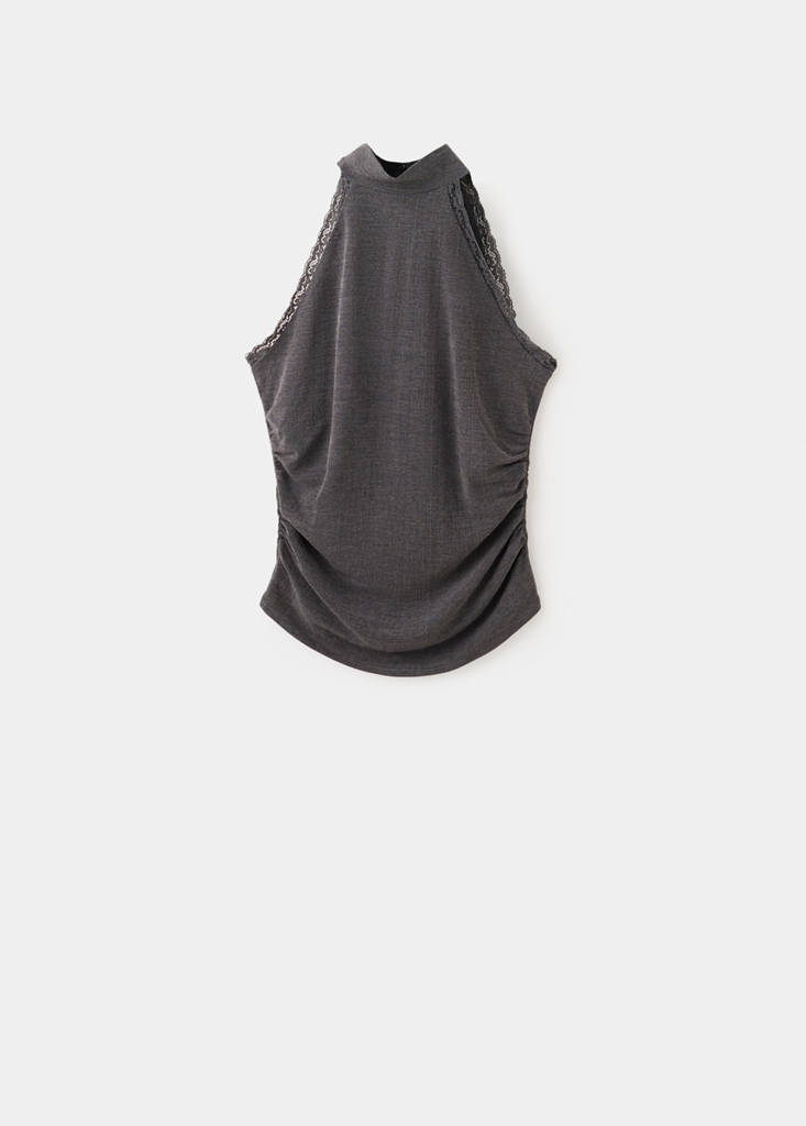High neck top with lace details — Grey