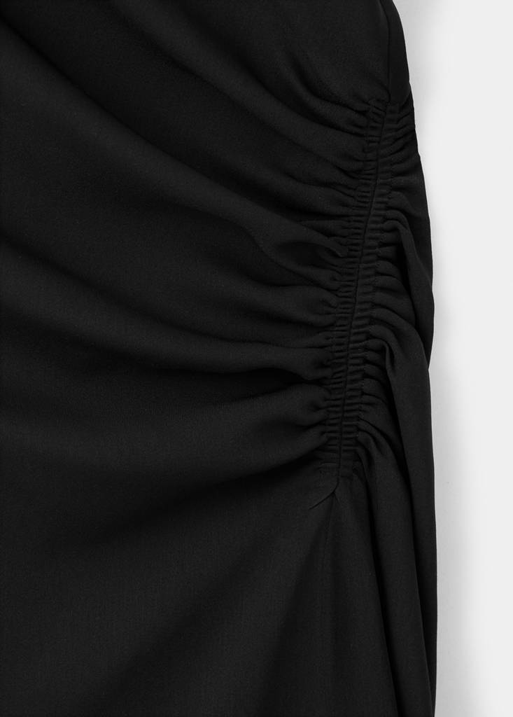 Ruched dress with draped neckline — Black