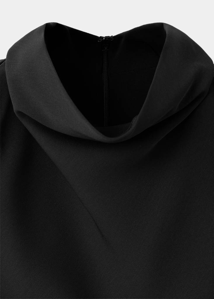 Ruched dress with draped neckline — Black