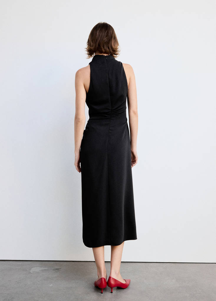 Ruched dress with draped neckline — Black
