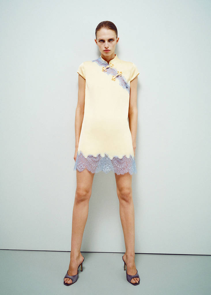 Lace dress with frog closure details — Sky Blue