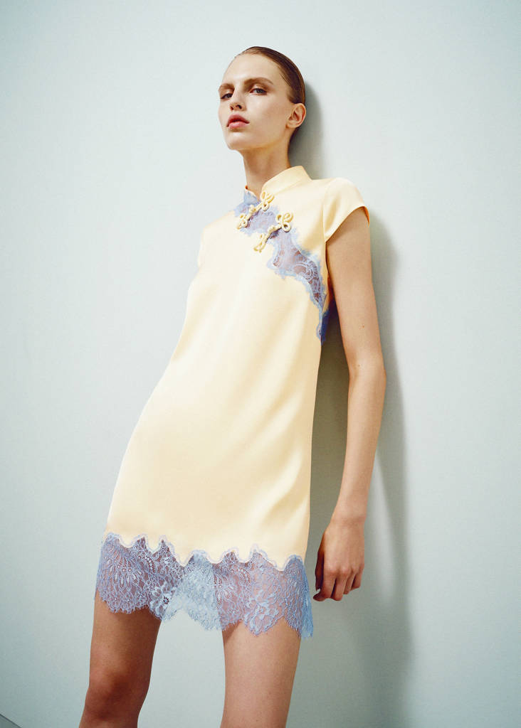 Lace dress with frog closure details — Sky Blue