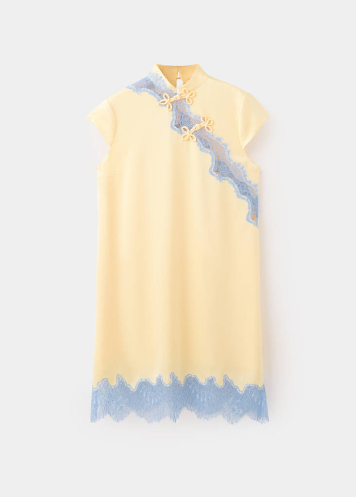 Lace dress with frog closure details — Sky Blue