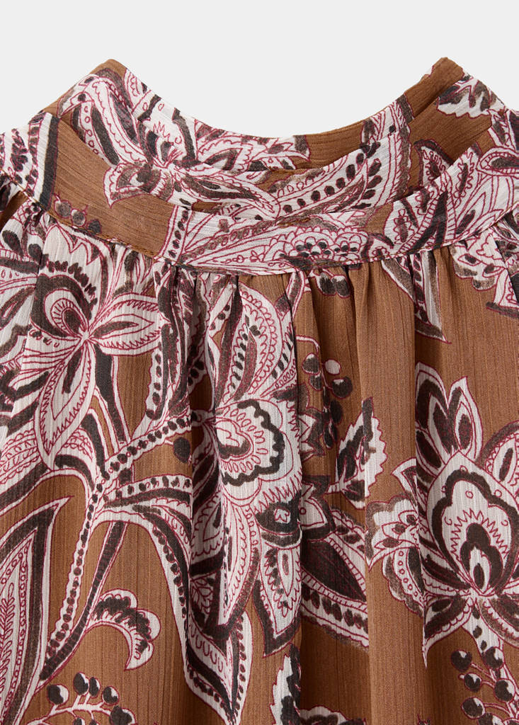 Printed dress with ruched detailing — Burnt Orange