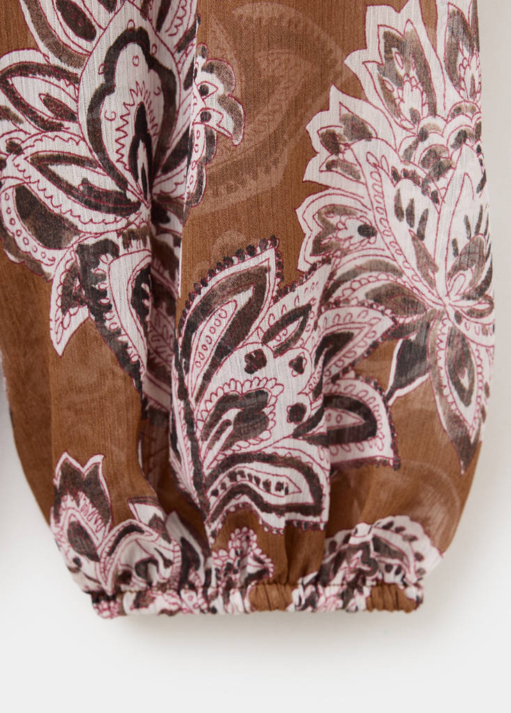 Printed dress with ruched detailing — Burnt Orange