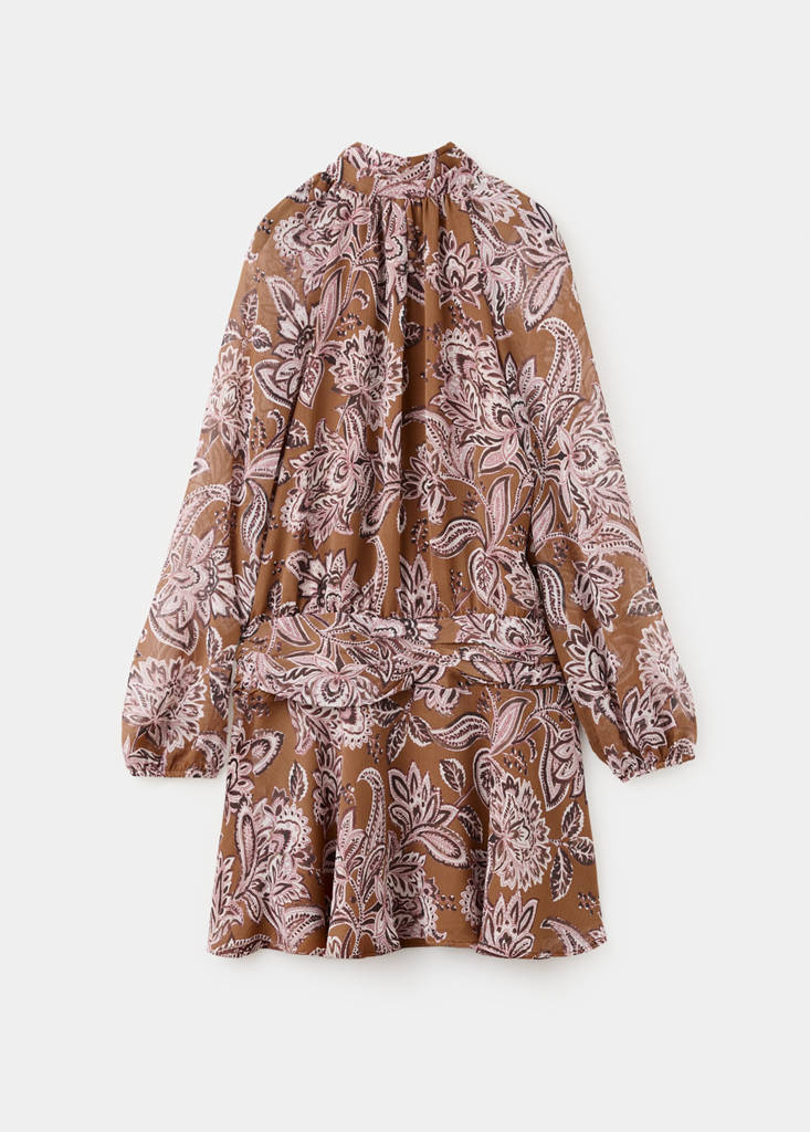 Printed dress with ruched detailing — Burnt Orange