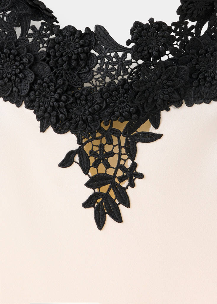 Satin dress with guipure detail — Ecru