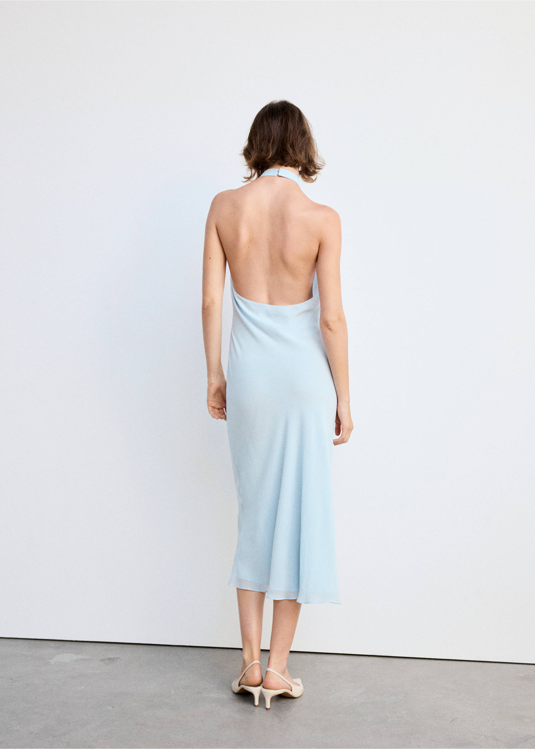 Vestido halter drapeado - Reverso del artículo, Azul celeste. Ref: 37044119-01.