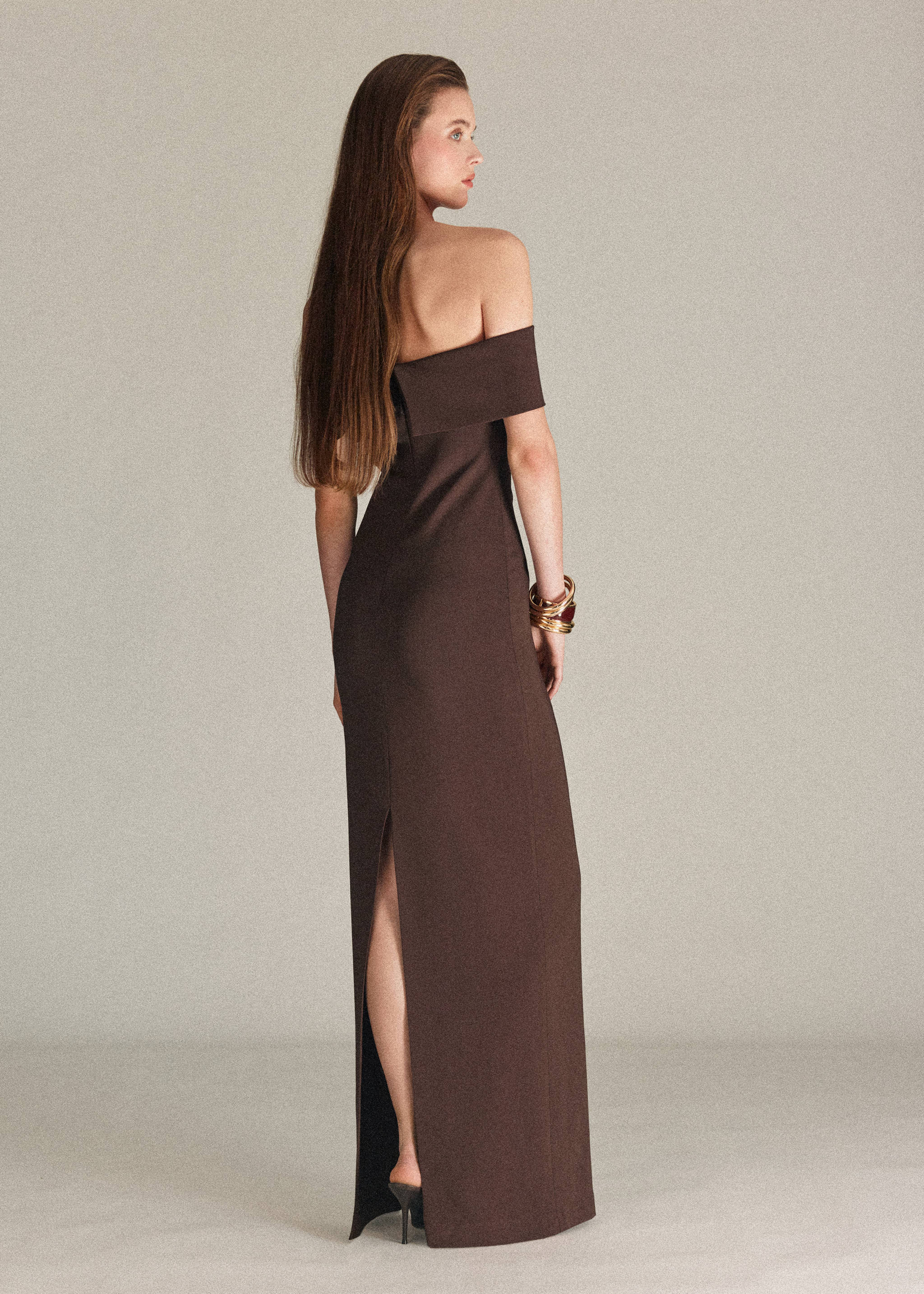 Off-shoulder jurk met splitdetail - Achterkant van het artikel