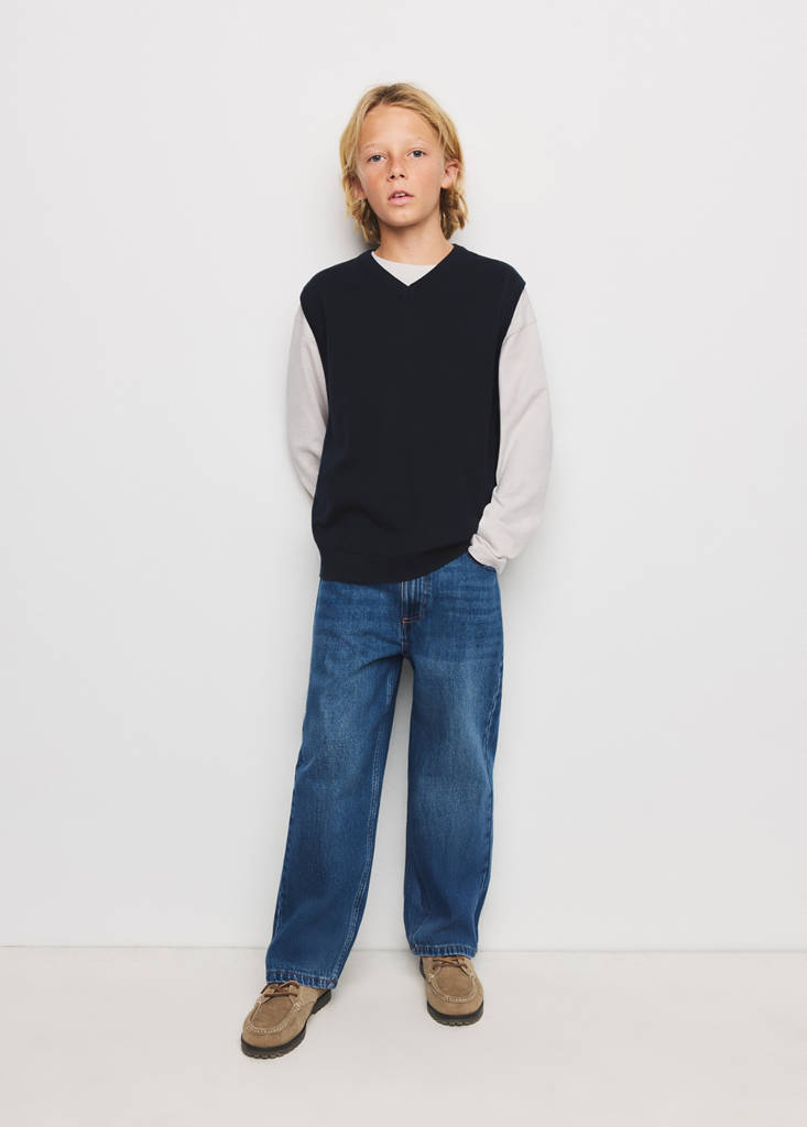 Fine knit V-neck jumper — Navy