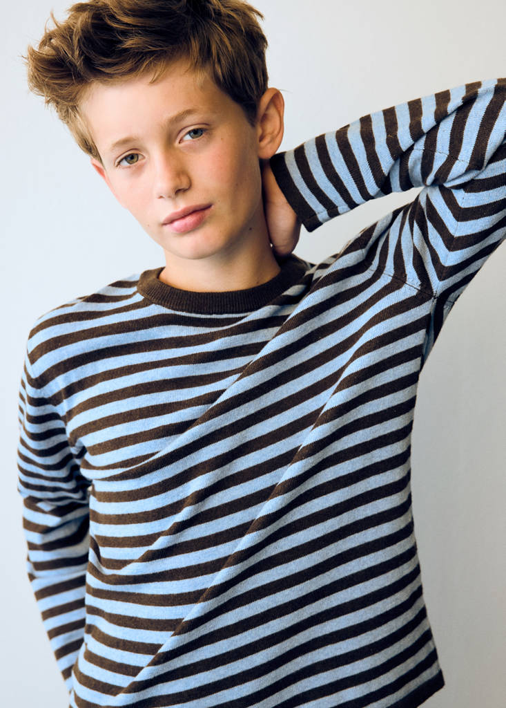 Striped fine knit sweater — Chocolate
