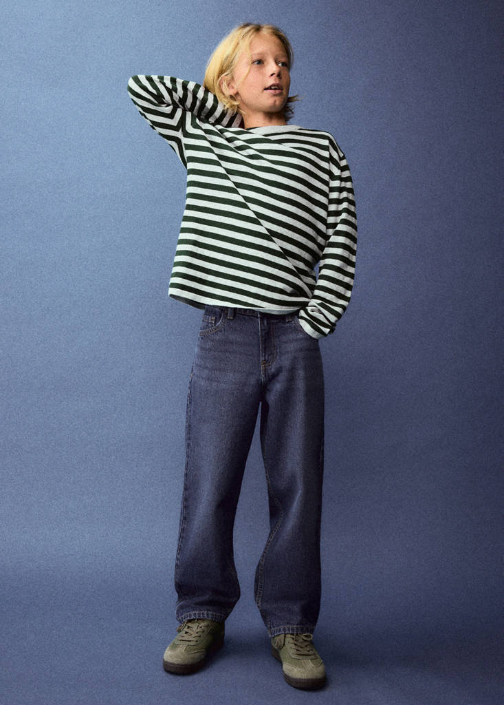 Striped fine knit sweater — Forest Green