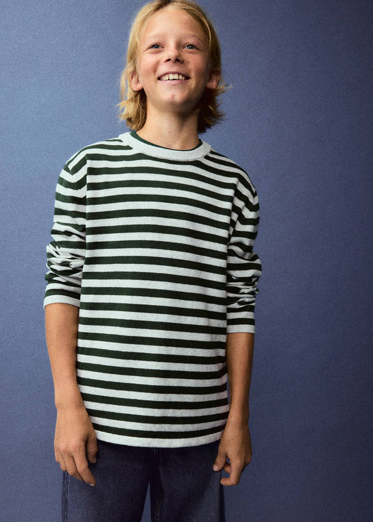 Striped fine knit sweater — Forest Green