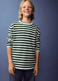 Striped fine knit sweater — Forest Green 1
