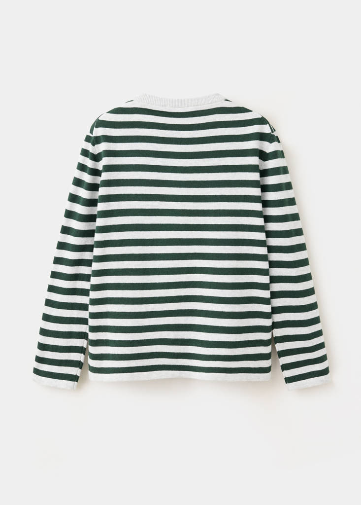 Striped fine knit sweater — Forest Green