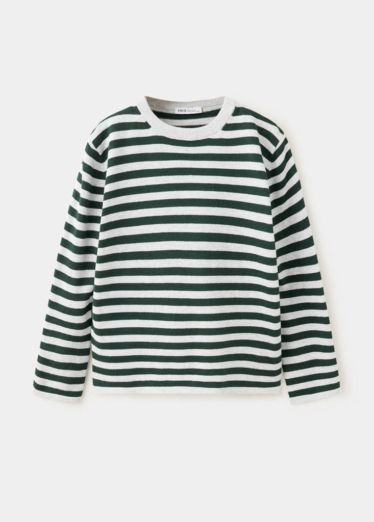 Striped fine knit sweater — Forest Green
