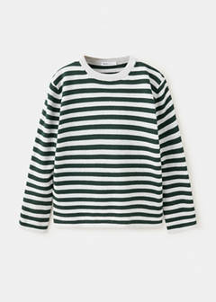 Striped fine knit sweater — Forest Green 3