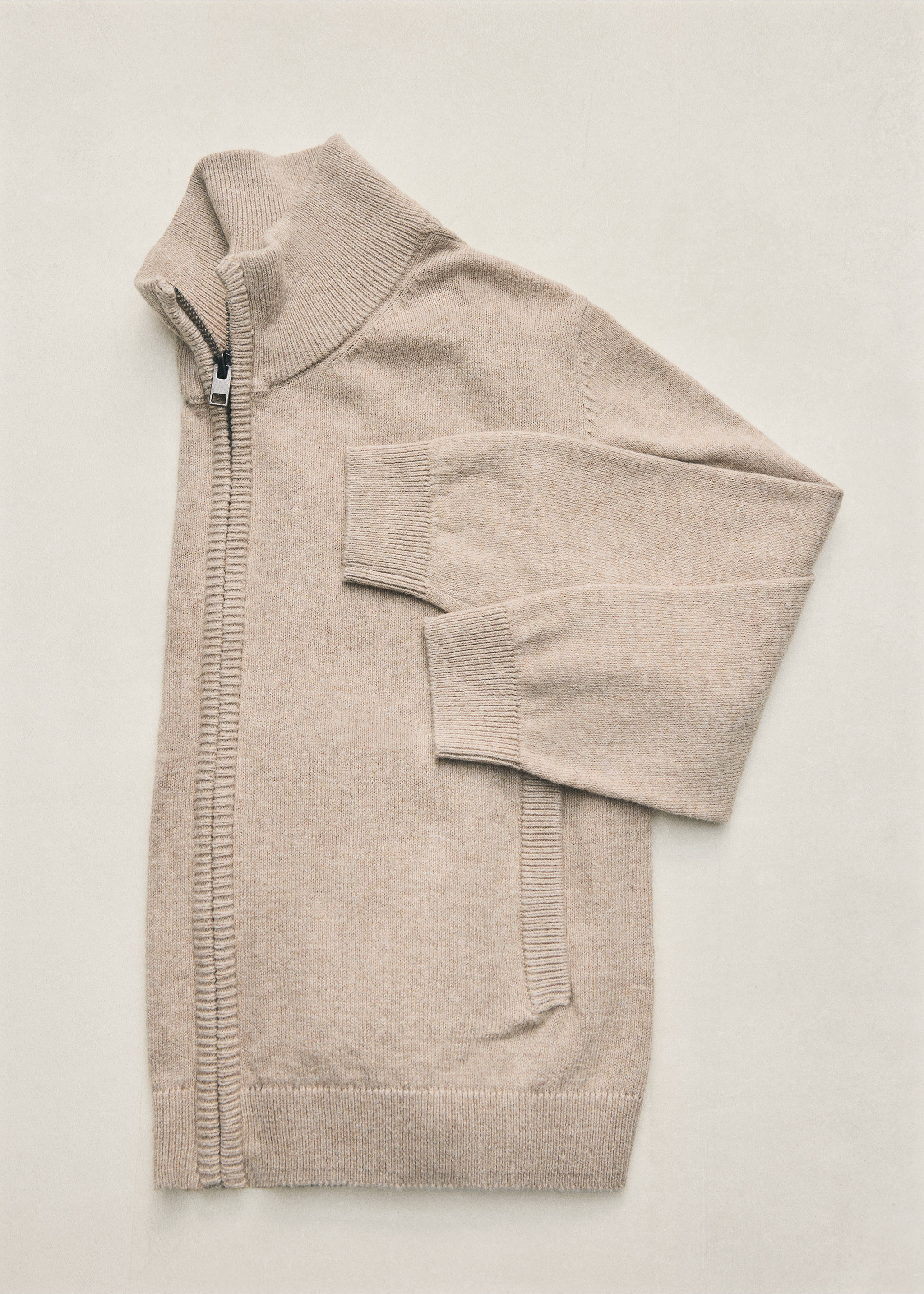 100% cotton zip-up cardigan - Details of the article 5, Beige. Ref: 37044405-00.