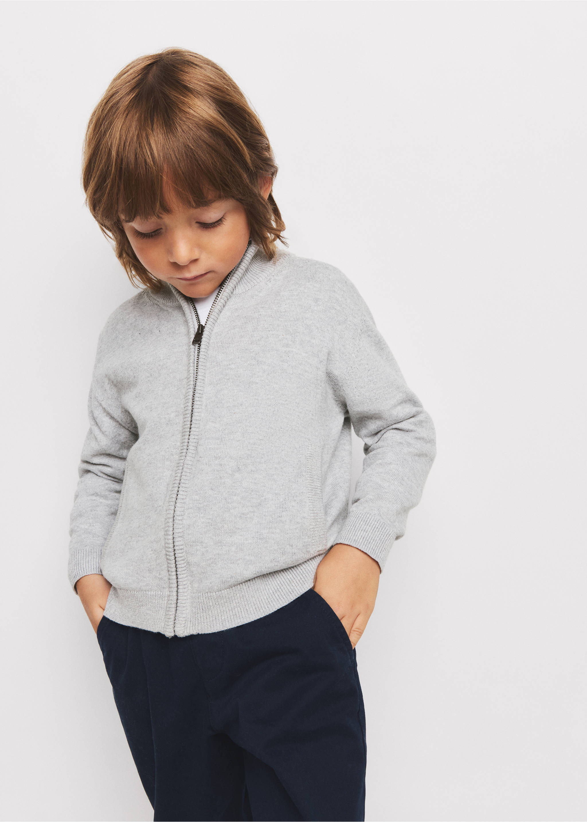 100% cotton zip-up cardigan - Medium plane, Grey. Ref: 37044405-00.