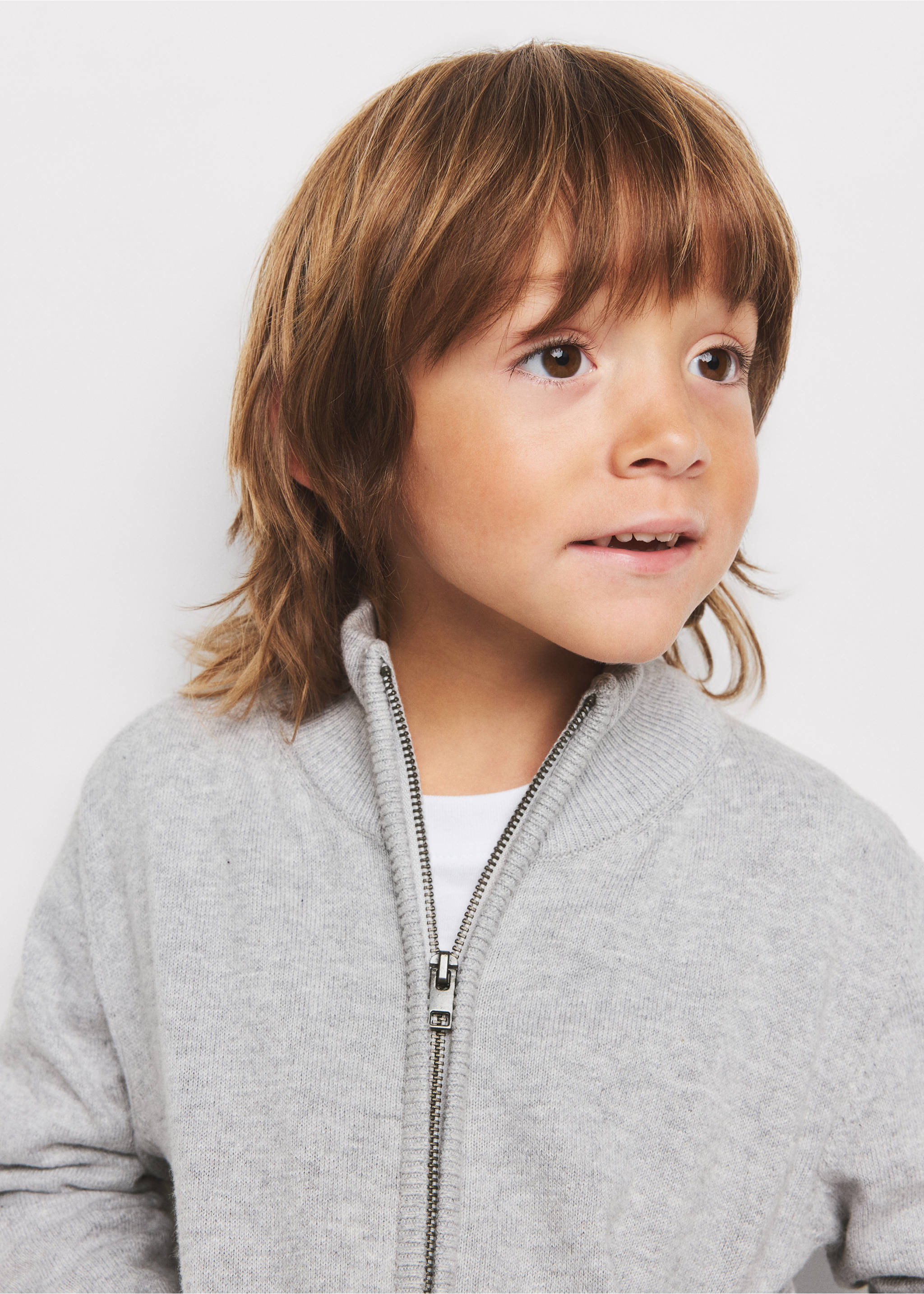 100% cotton zip-up cardigan - Details of the article 1, Grey. Ref: 37044405-00.