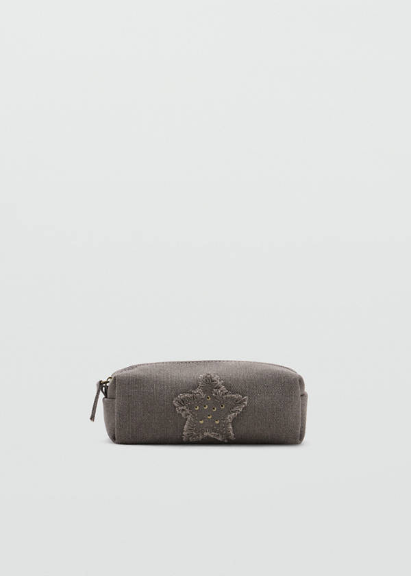 Embroidered star-studded pouch — Light Heather Grey