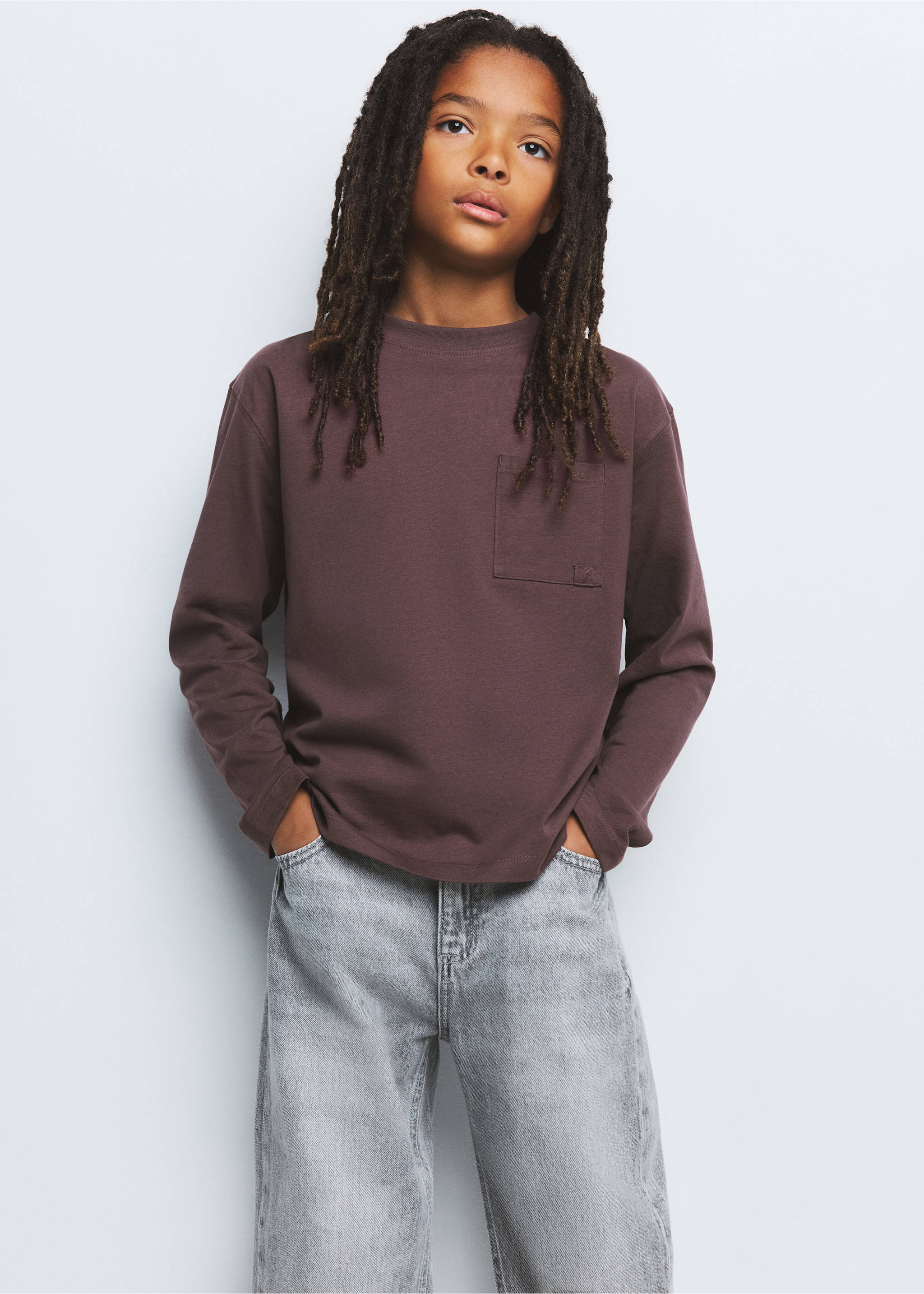 Loose fit cotton T-shirt - Medium plane, Wine. Ref: 37044420-00.