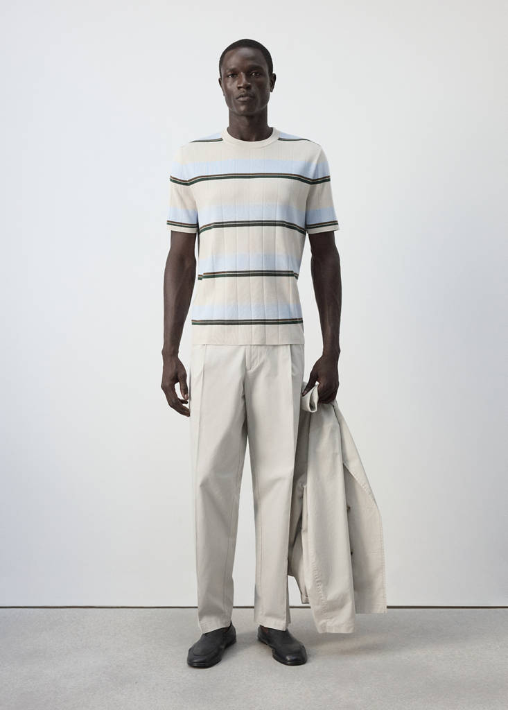 Striped cotton blend jersey T-shirt — Ice Grey