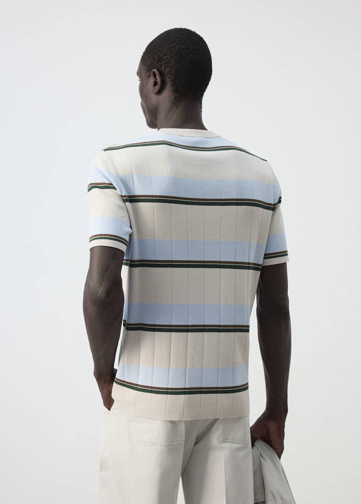 Striped cotton blend jersey T-shirt — Ice Grey