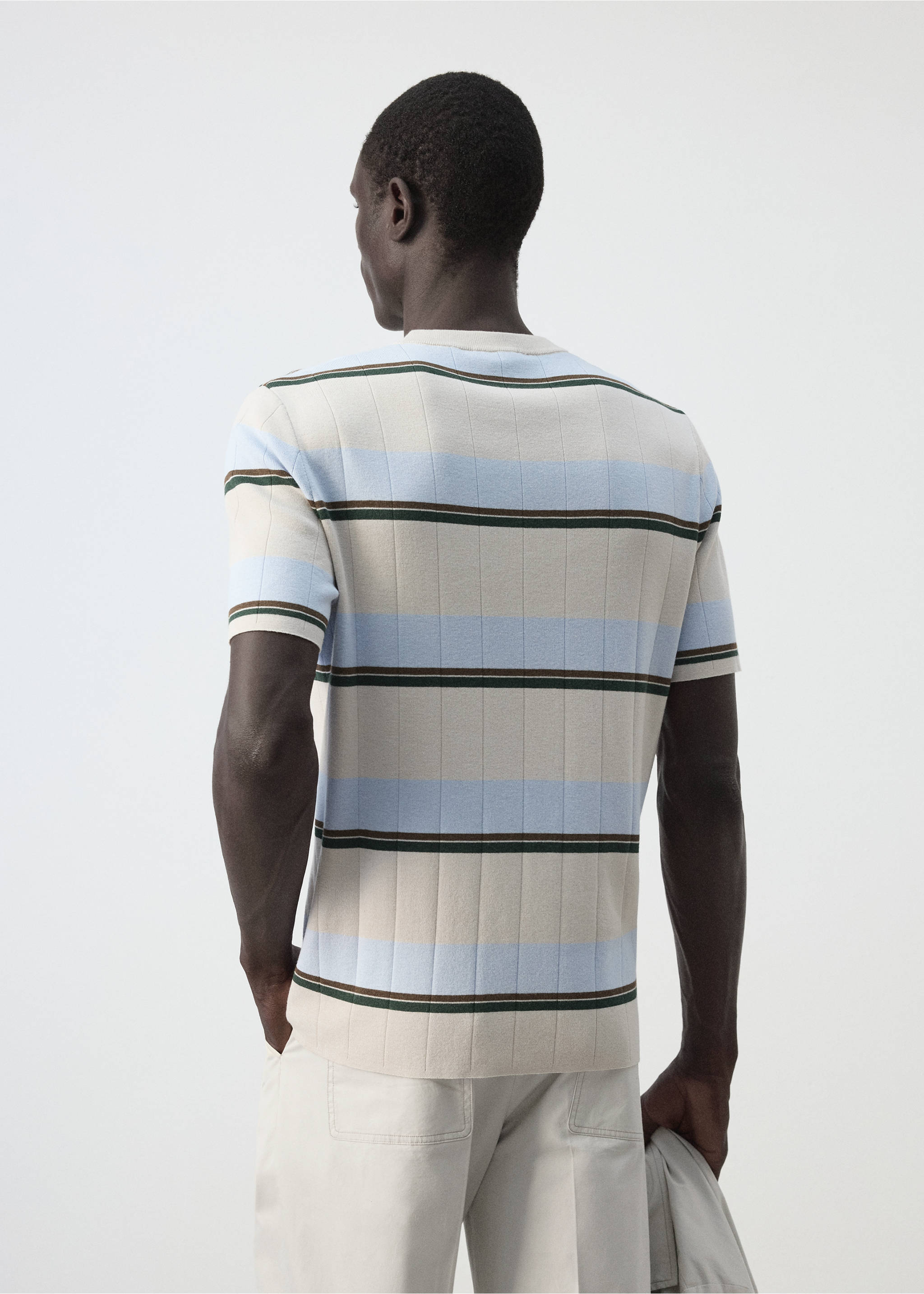 Striped cotton-blend T-shirt - Reverse of the article, Ice Grey. Ref: 37044423-00.