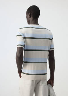 Striped cotton blend jersey T-shirt — Ice Grey 3