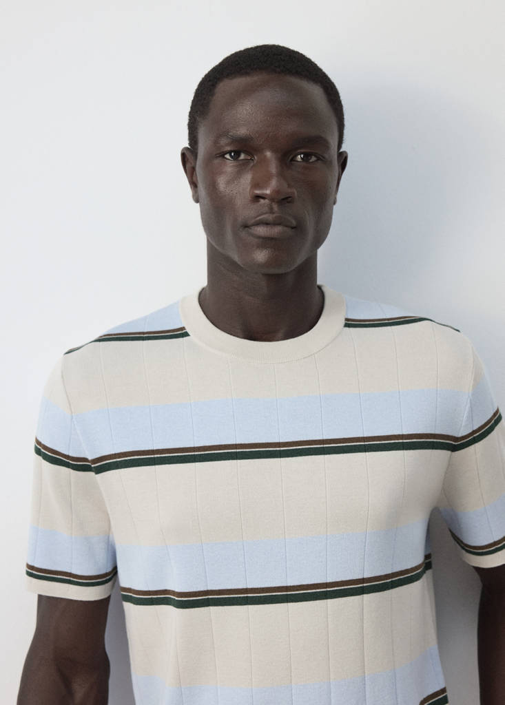 Striped cotton blend jersey T-shirt — Ice Grey