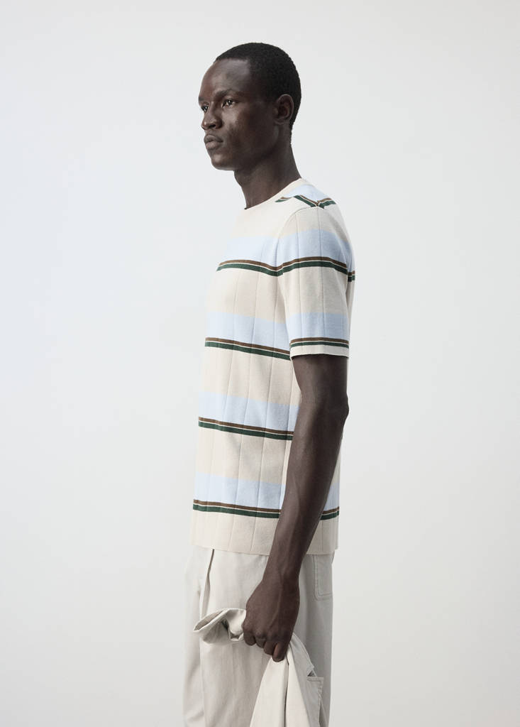 Striped cotton blend jersey T-shirt — Ice Grey
