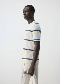 Striped cotton blend jersey T-shirt — Ice Grey 5