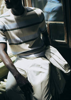 Striped cotton blend jersey T-shirt — Ice Grey 6